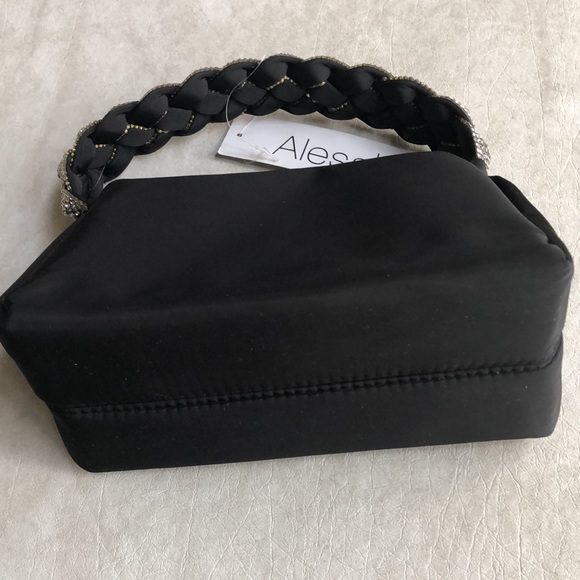 Alessia Black Mini Evening Bag Top Zip With Rhinestone Handle - Picture 6 of 11